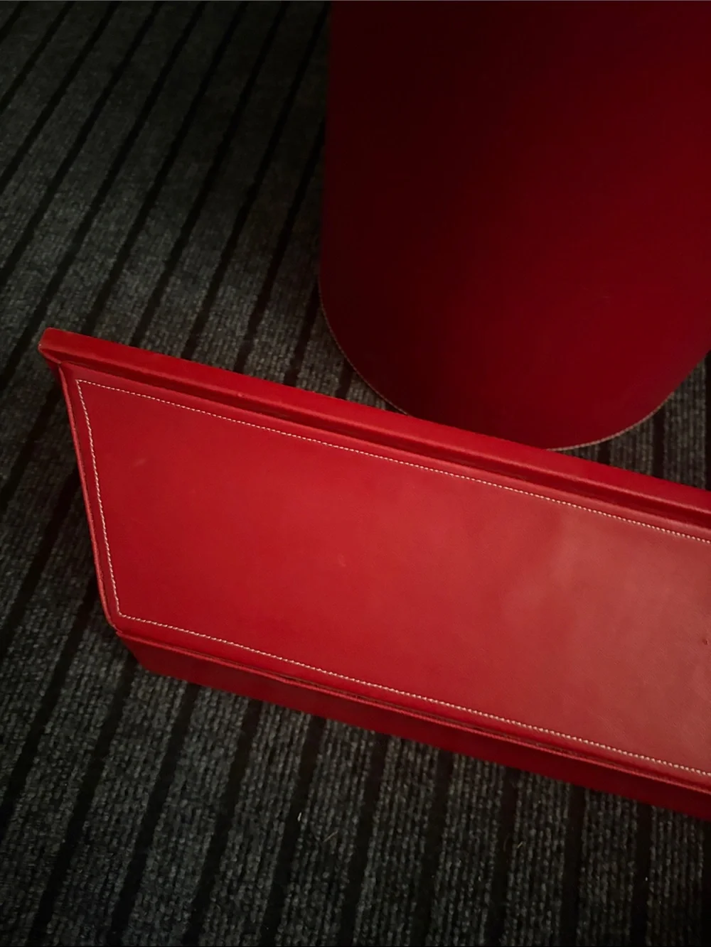 Red Faux Leather Wastebasket and Wall Display Holder Set - Unbranded